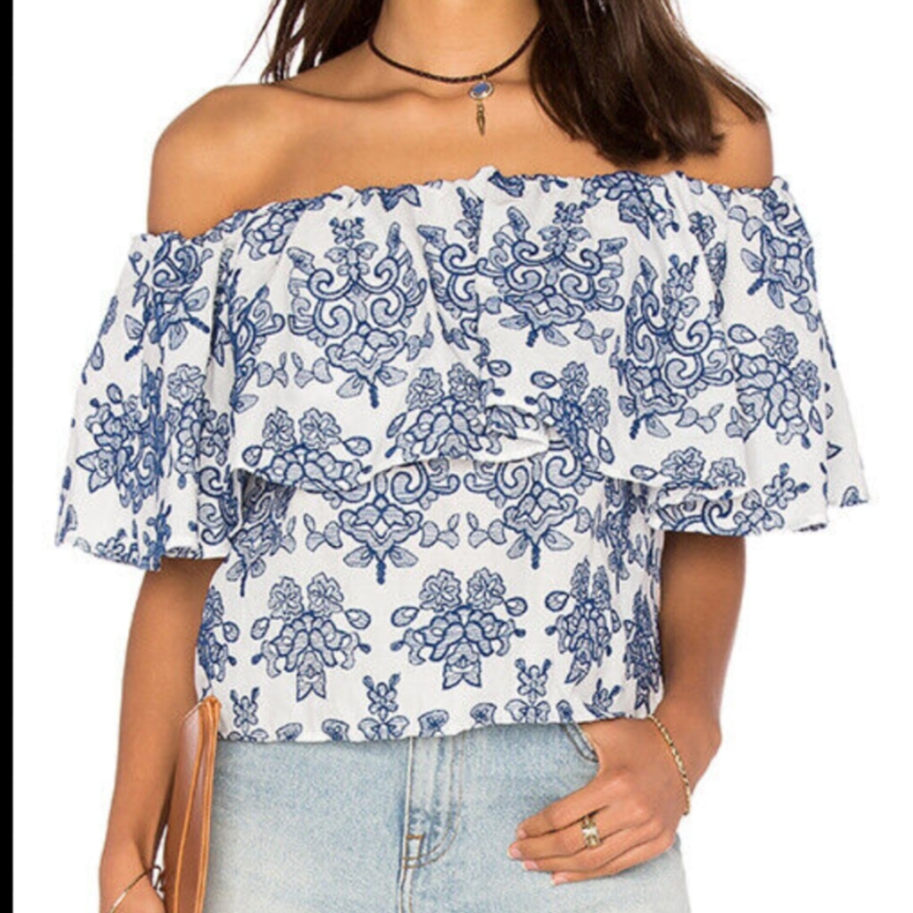 Adiva Off The Shoulder Embroidered Top Santorini